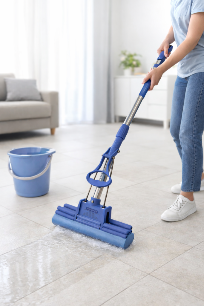 Mop Esponja 2 em 1 em uso